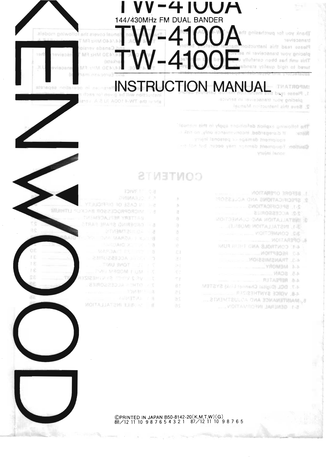 Kenwood TW-4100 Owners Manual