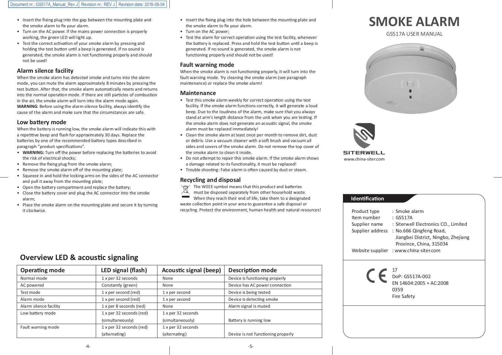 Siterwell GS517A User Manual