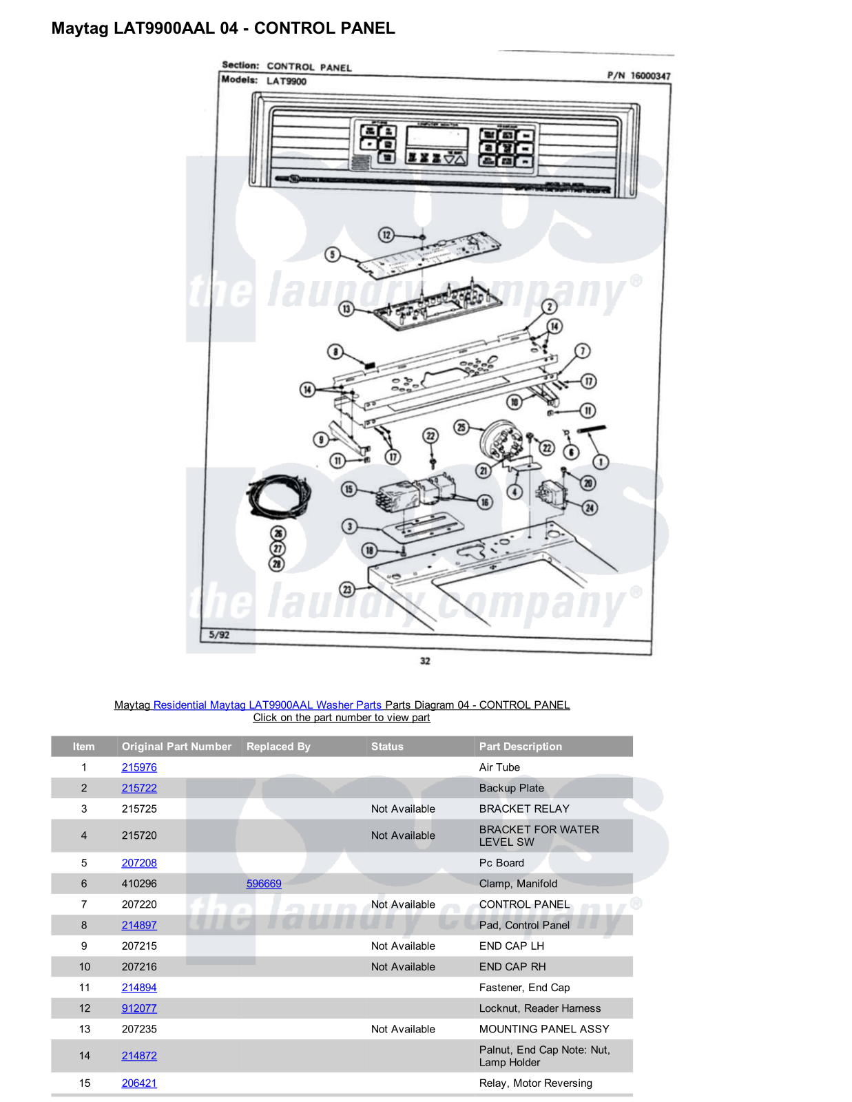 Maytag LAT9900AAL Parts Diagram