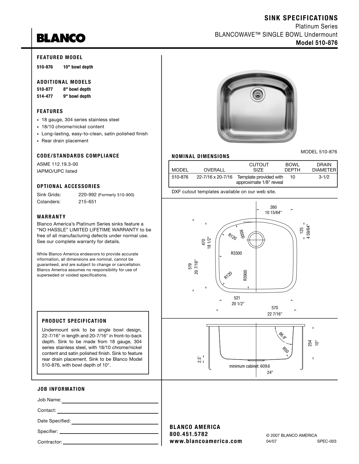 Blanco 510-876 User Manual