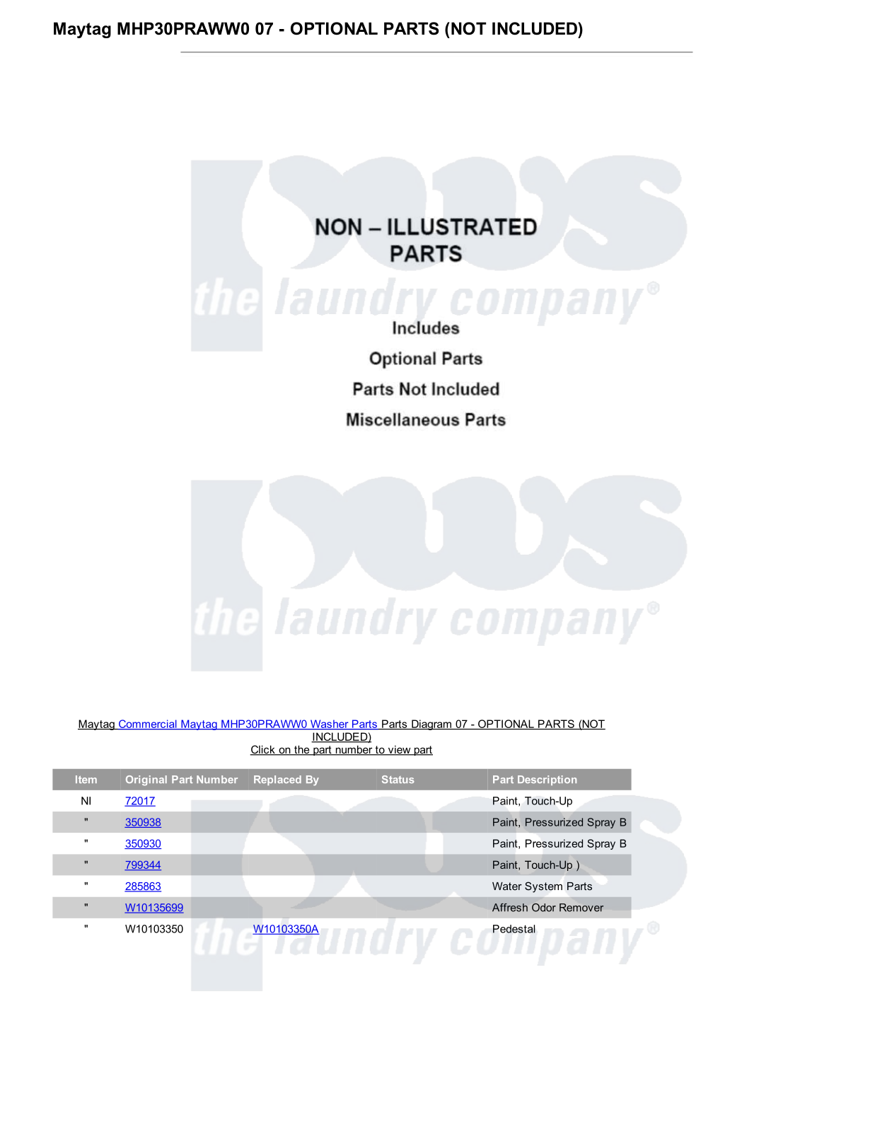 Maytag MHP30PRAWW0 Parts Diagram