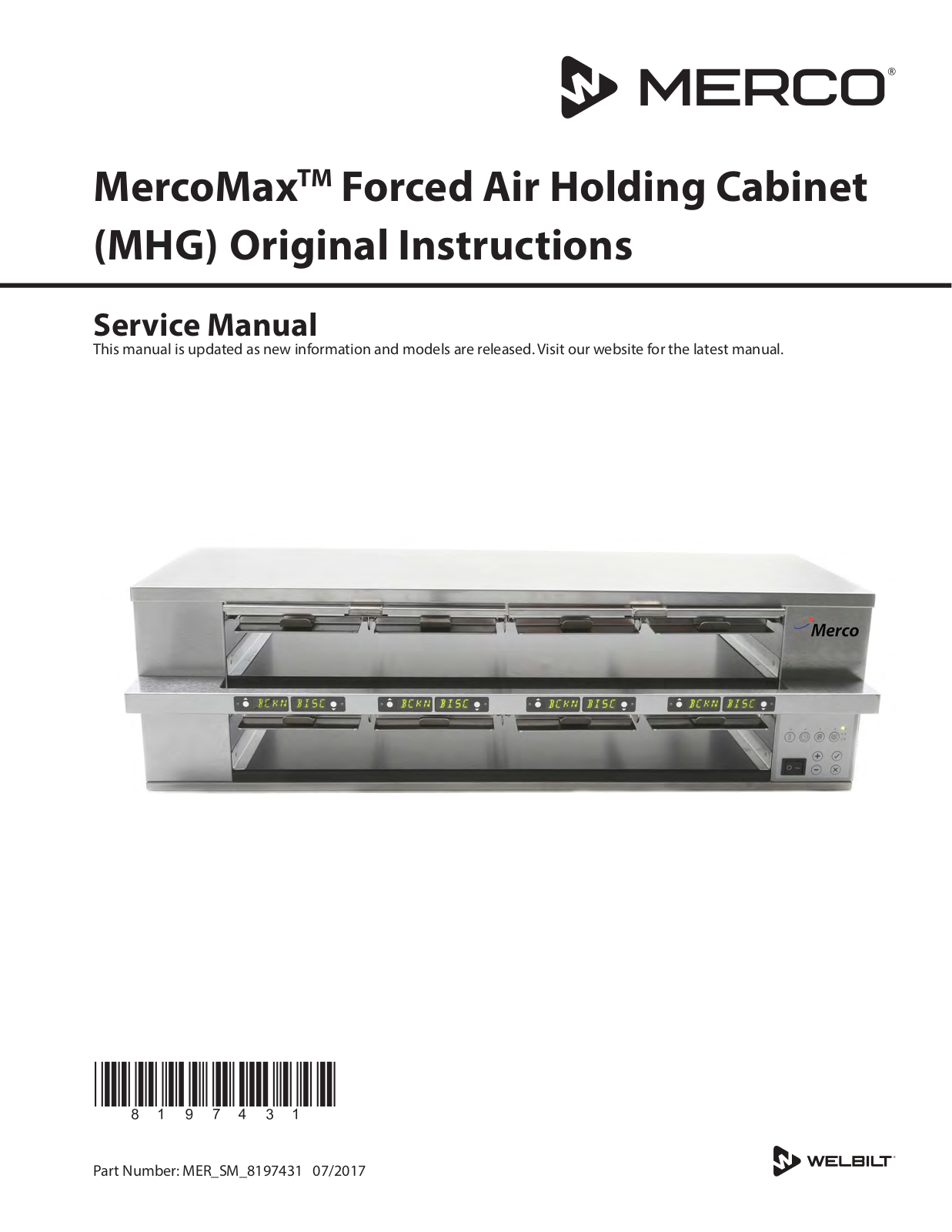 Merco Max Forced Air Holding Cabinet User Manual