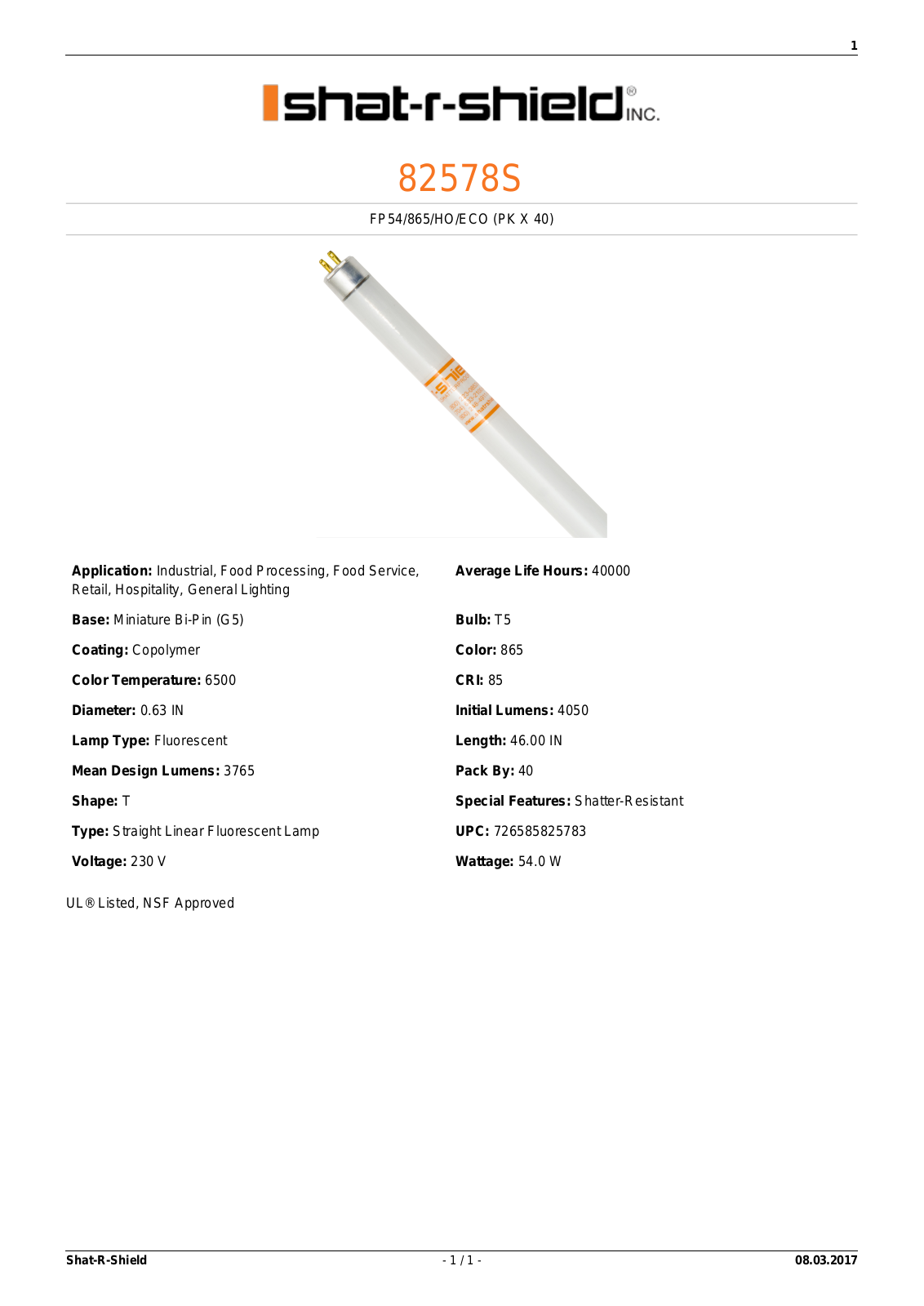 Shat-R-Shield 82578S Data sheet