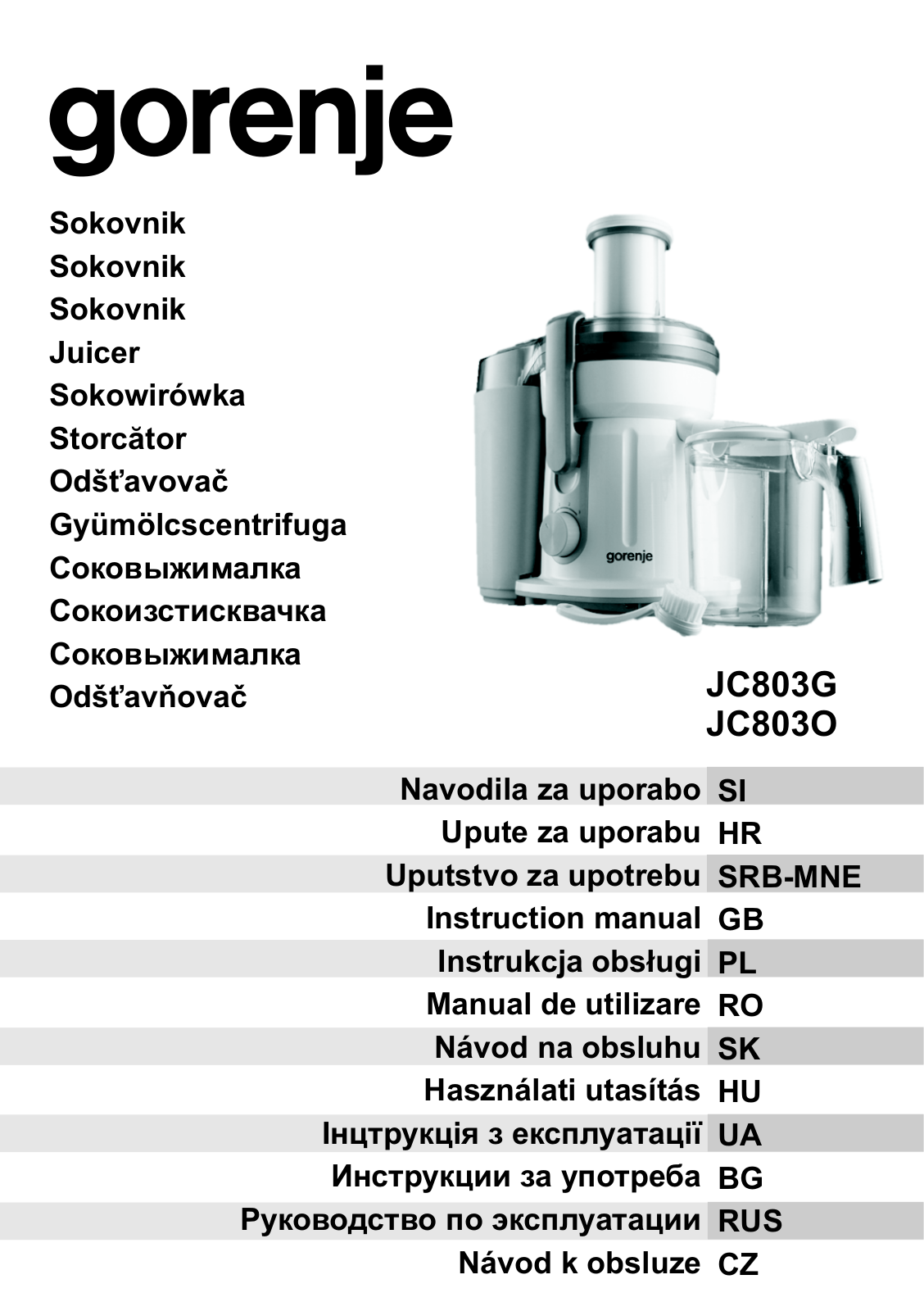 Gorenje JC803G User Manual