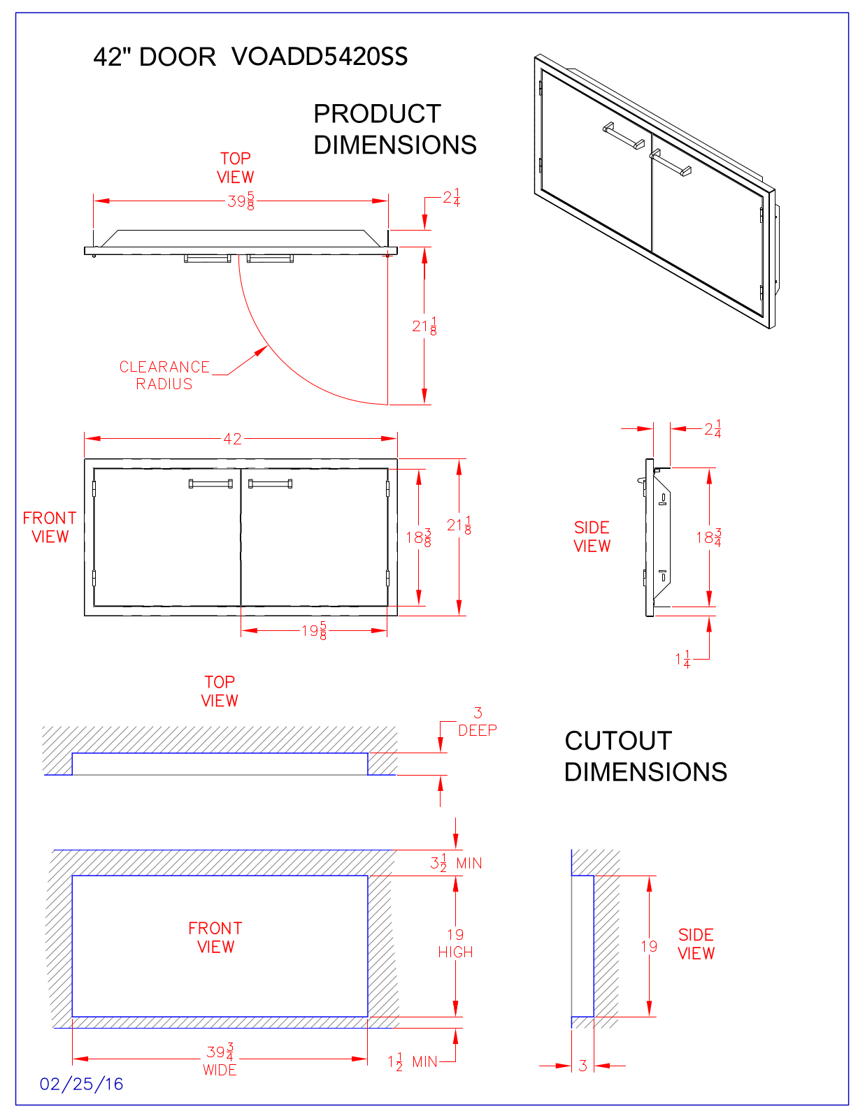 Viking VOADD5421SS Dimensions Sheet