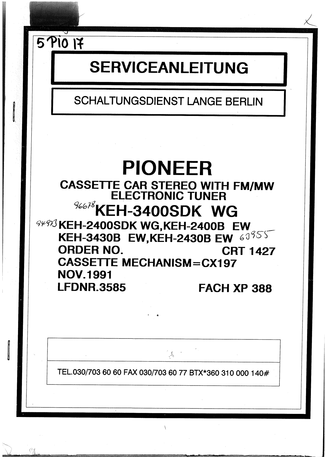 Pioneer KEH-3400, KEH-2400 Service Manual