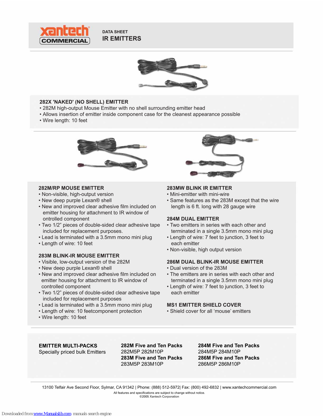 Xantech 282M, 283M, 282X, 283MW, 284M Datasheet