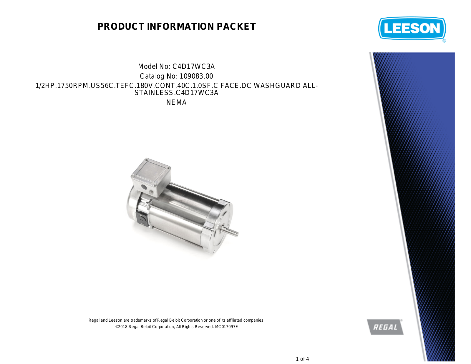 Leeson 109083.00 Product Information Packet