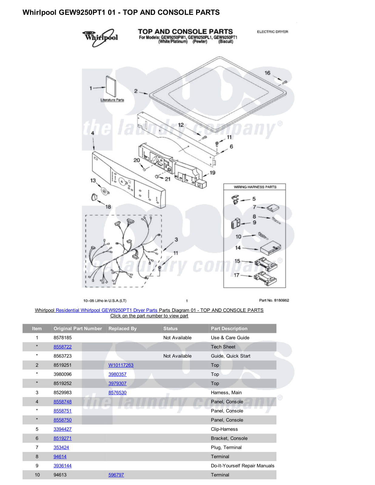 Whirlpool GEW9250PT1 Parts Diagram