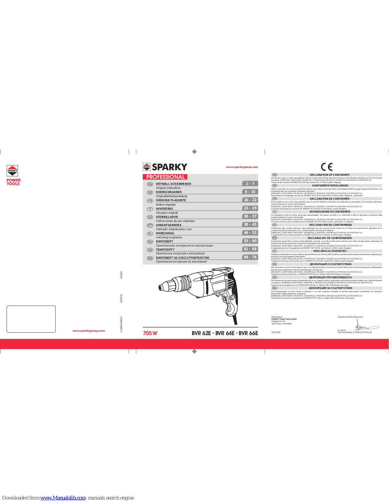 Sparky Group BVR 62E, BVR 64E, BVR 66E Original Instructions Manual