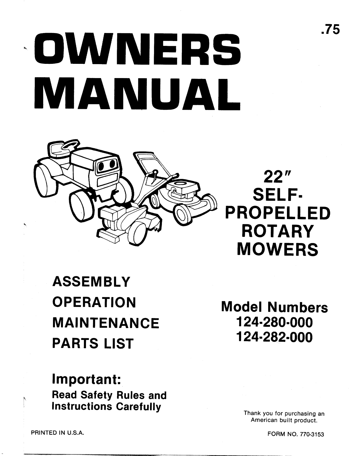 Bolens 124-282-000, 124-280-00, 124-282-00, 124-280-000 User Manual