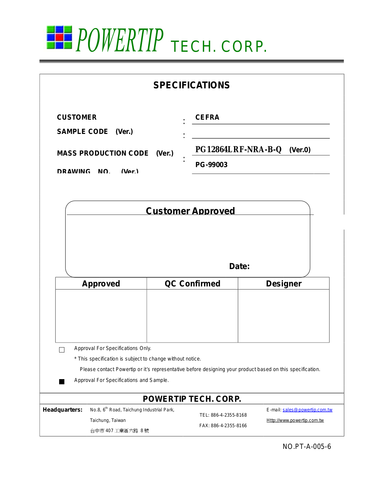 POWERTIP PG12864LR User Manual