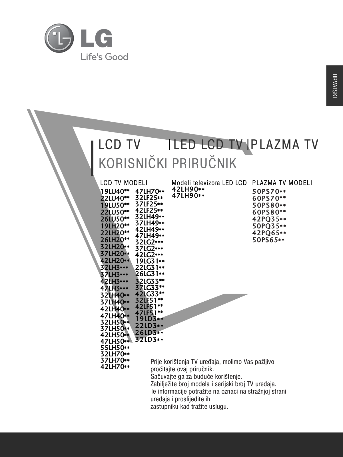 LG 42PQ3500, 19LU5010, 22LU5000, 19LH2000, 26LU5000 User manual