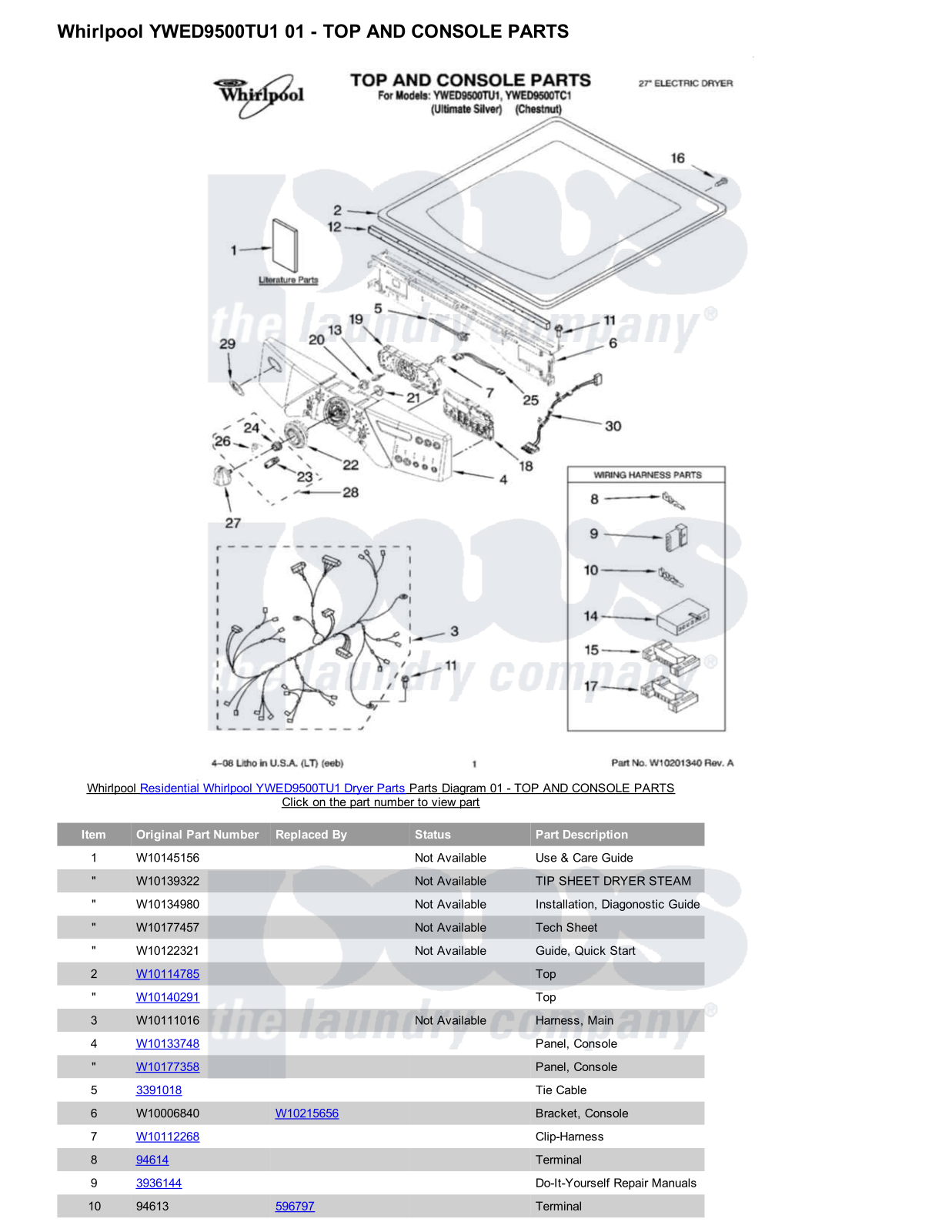 Whirlpool YWED9500TU1 Parts Diagram