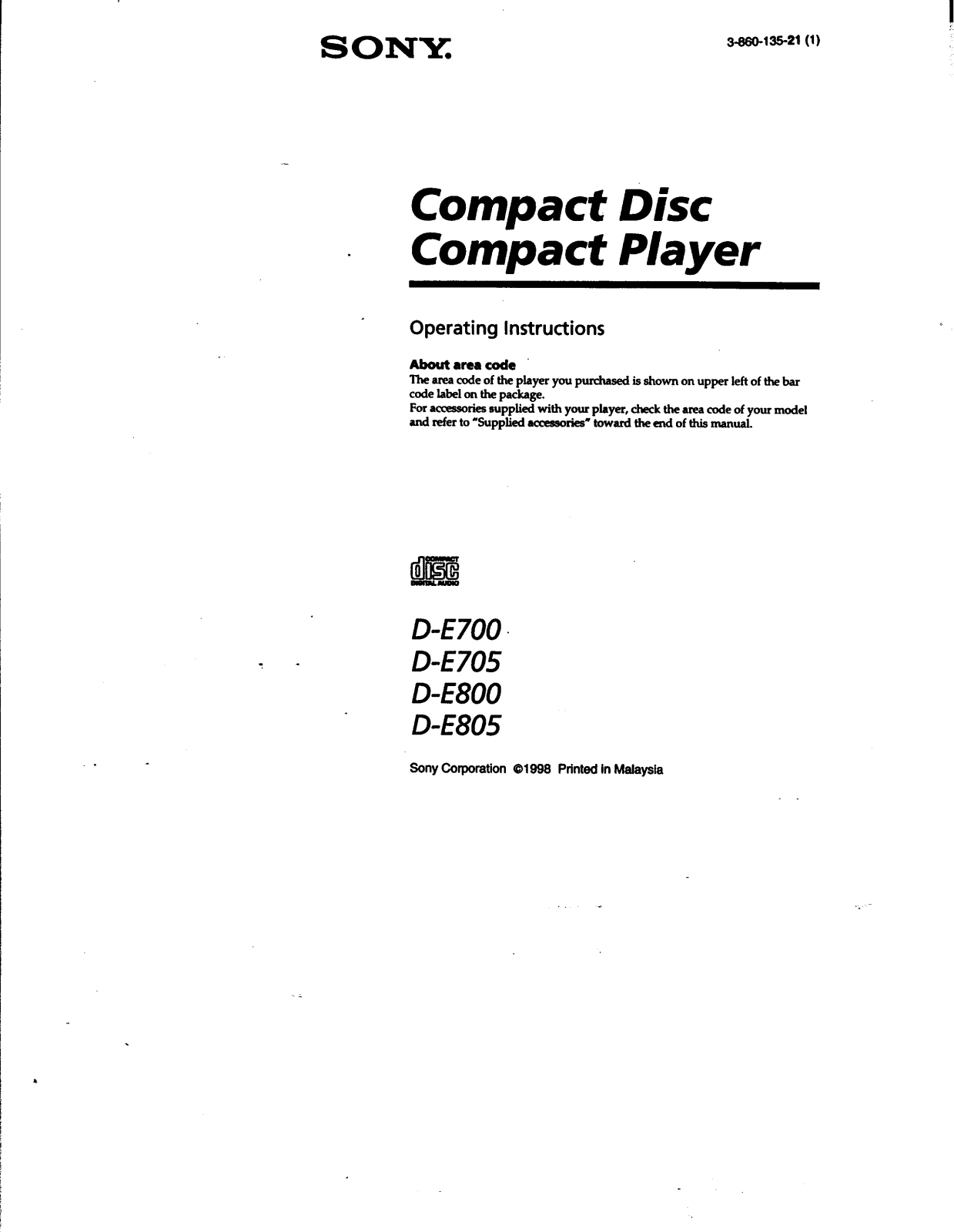 Sony D-E700, D-E800, D-E805 Operating Instruction