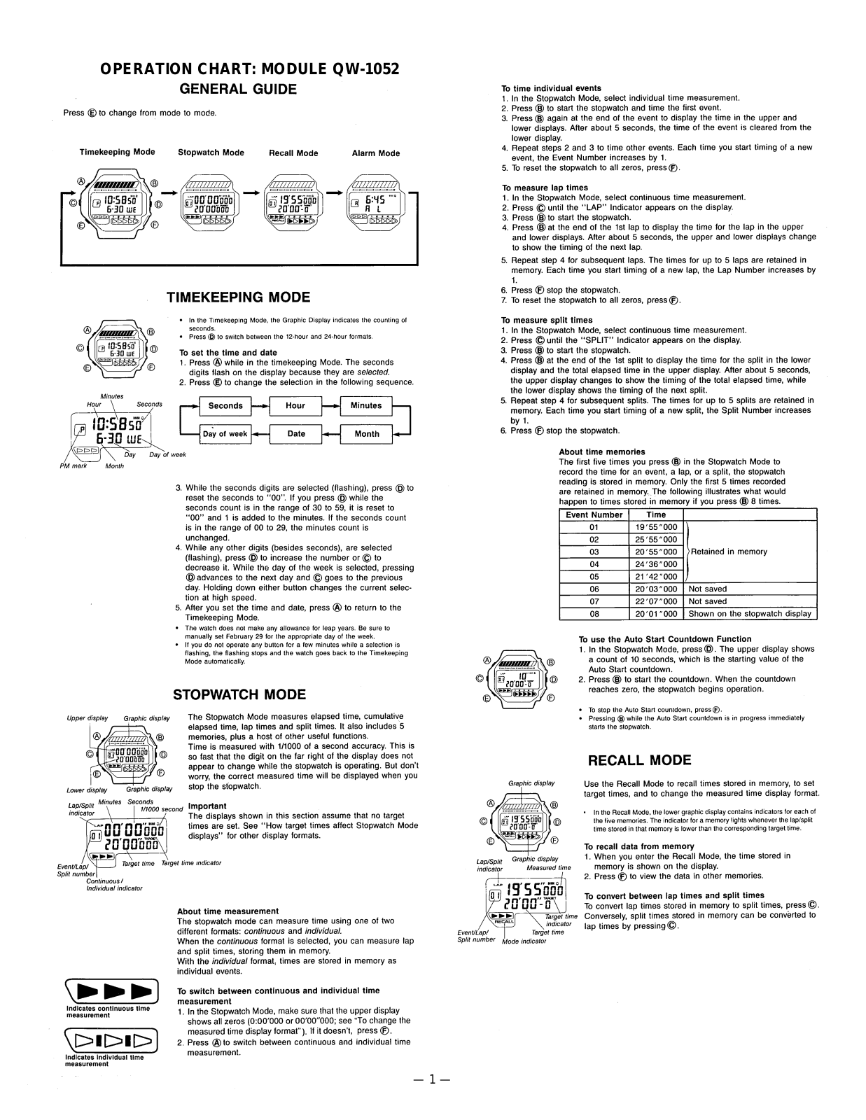 Casio 1052 Owner's Manual