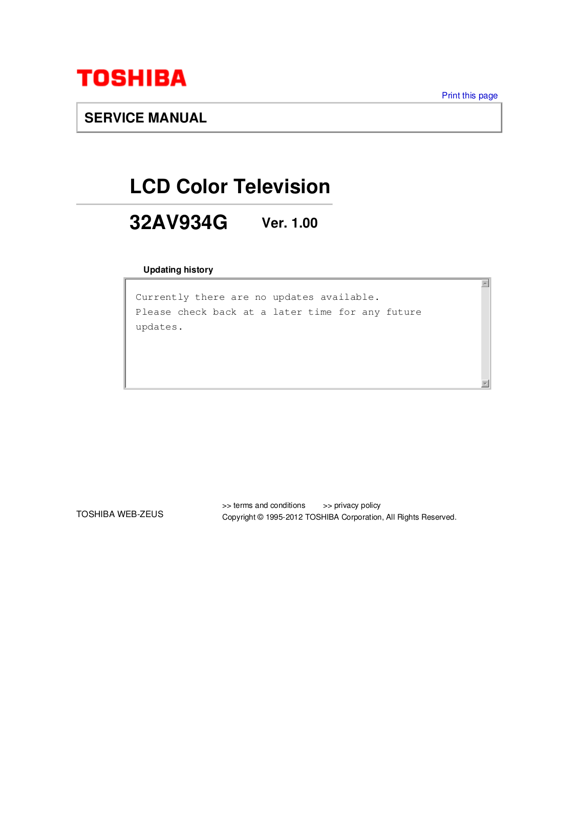 Toshiba 32AV934G Schematic