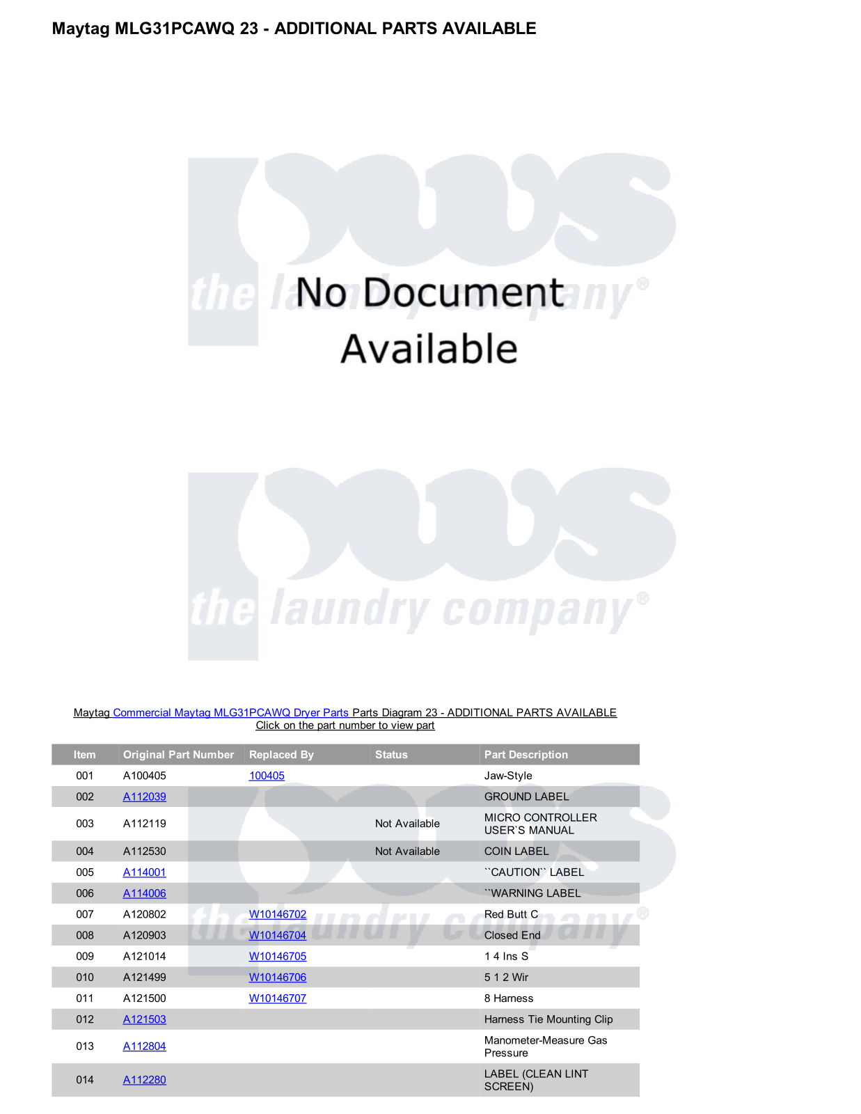 Maytag MLG31PCAWQ Parts Diagram