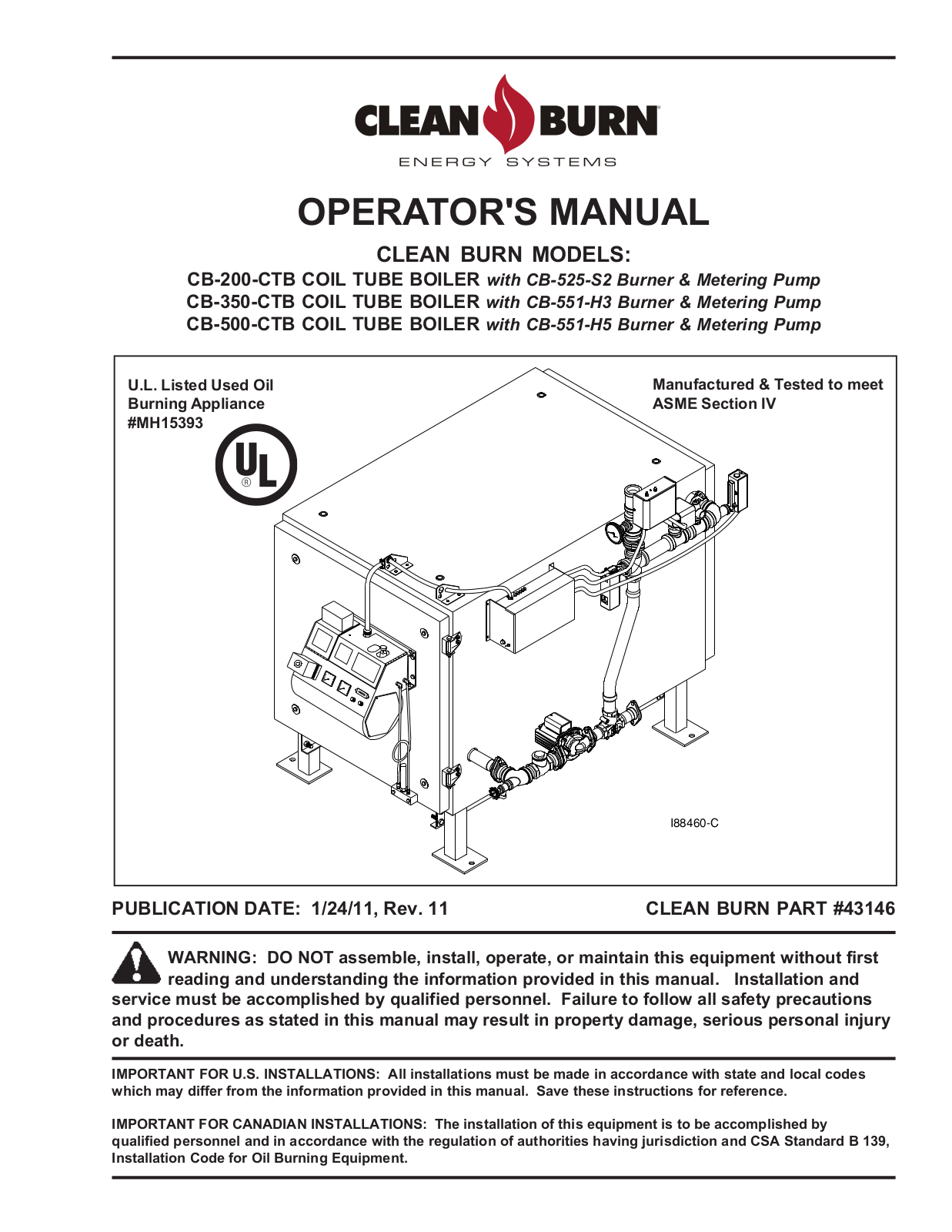 CLEAN BURN CB-200-CTB, CB-350-CTB, CB-500-CTB Operator's Manual