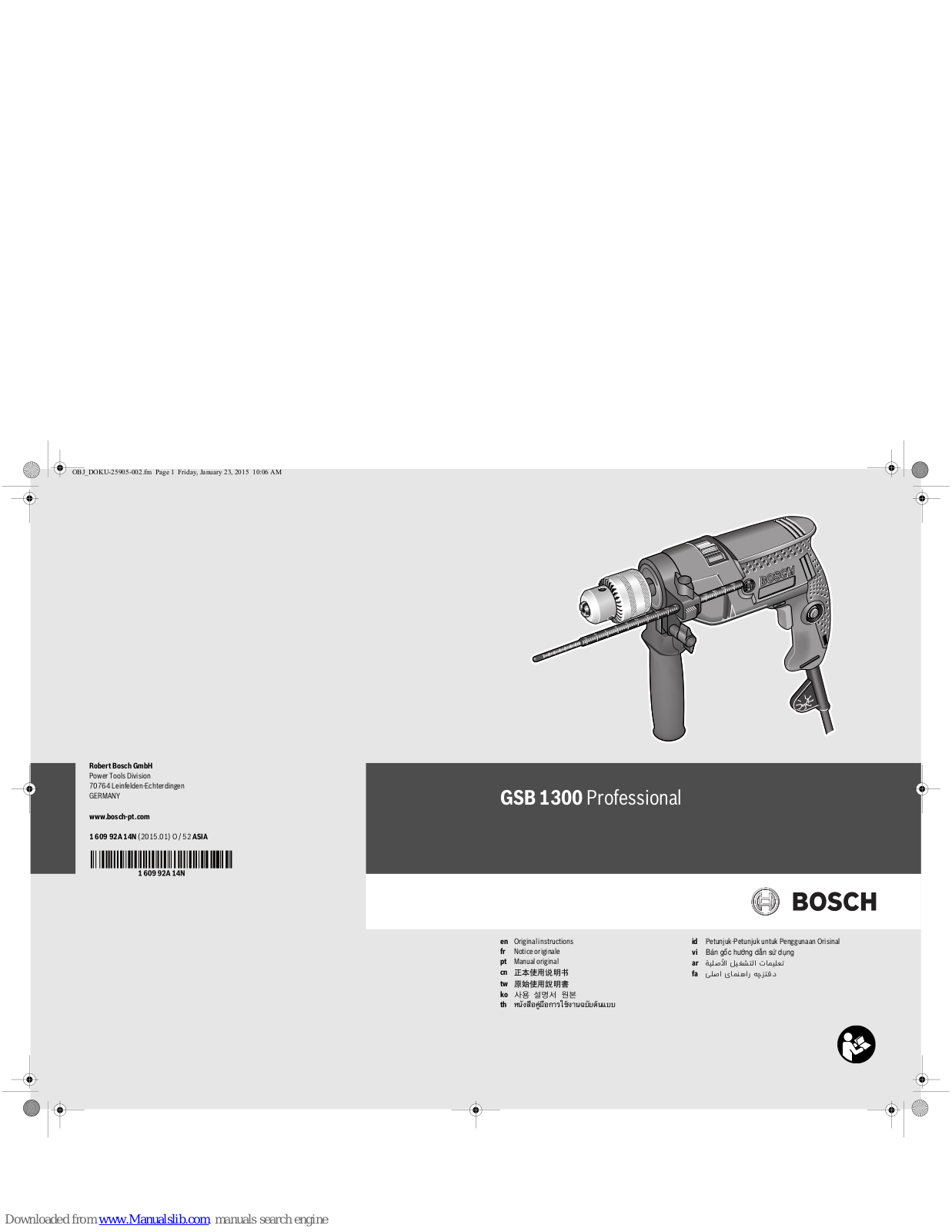 Bosch GSB 1300 Professional Original Instructions Manual