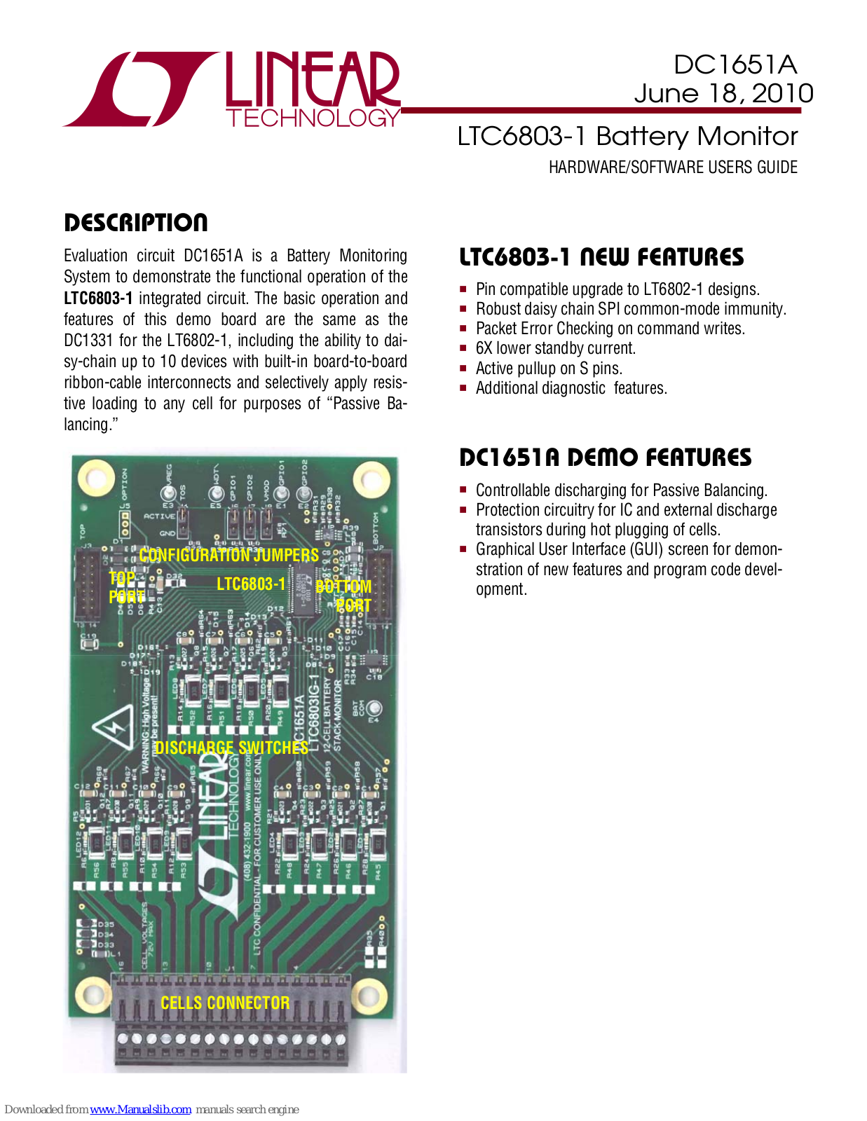 Linear LTC6803-1, DC1651A Hardware/software Users Manual