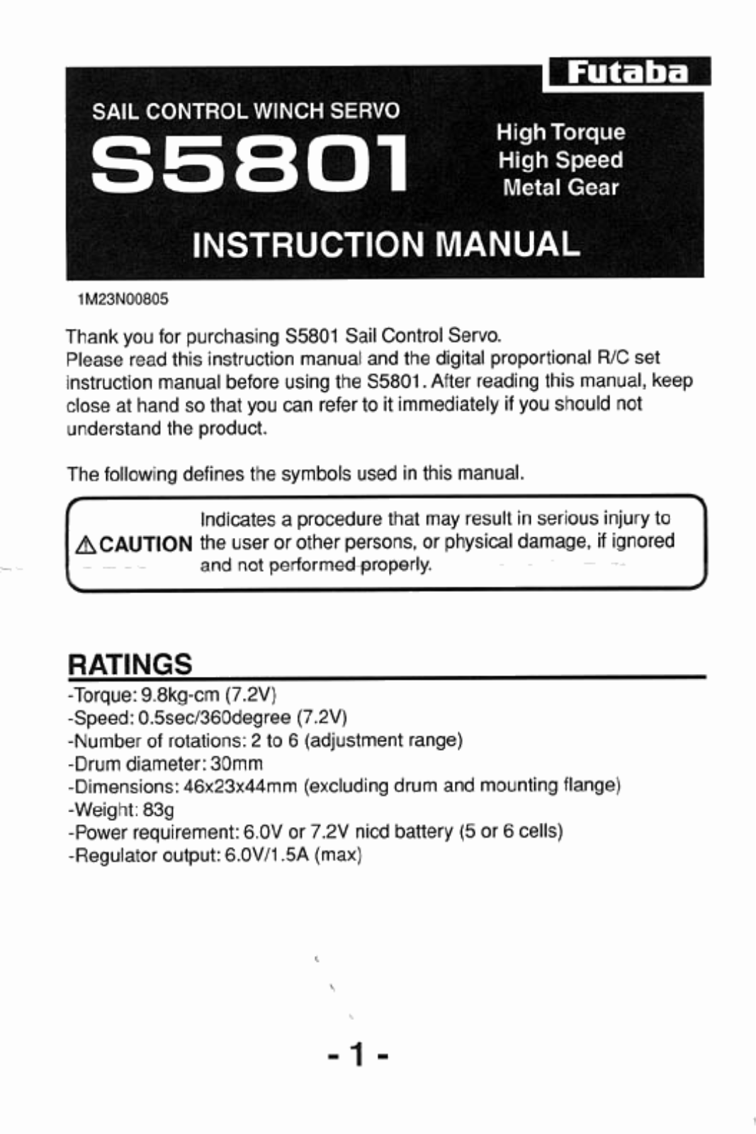 Futaba S5801 User Manual