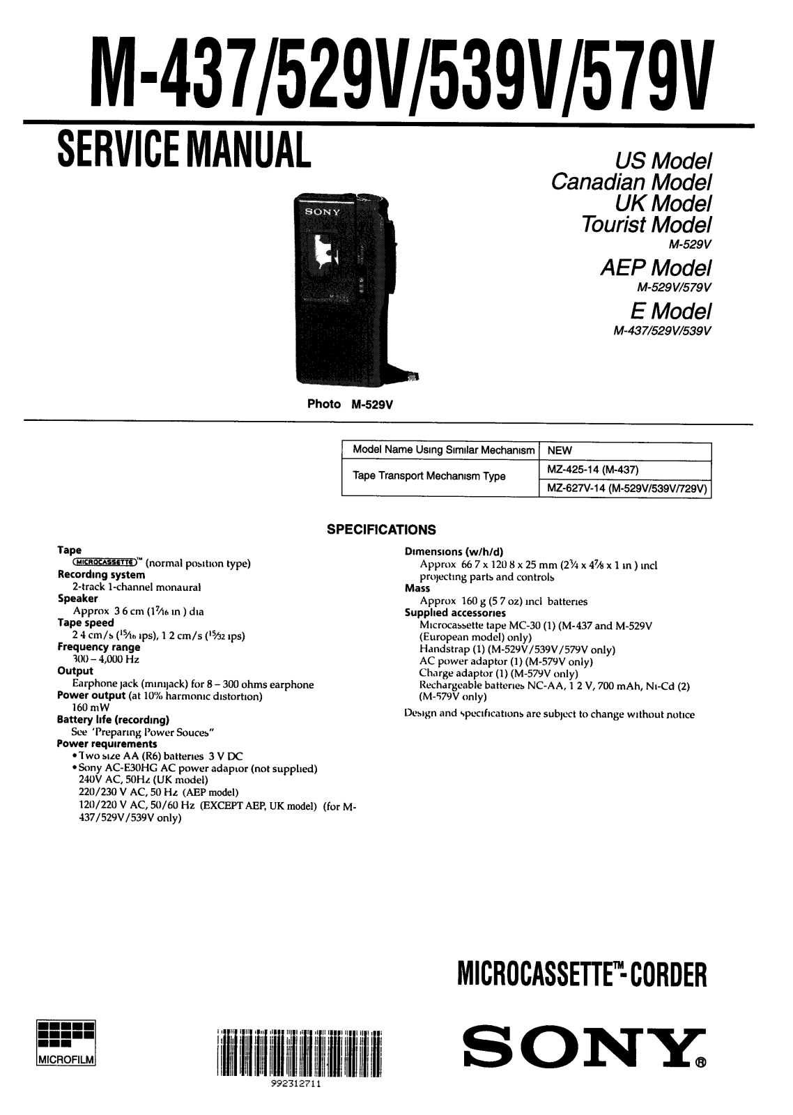 Sony M-437 Service manual