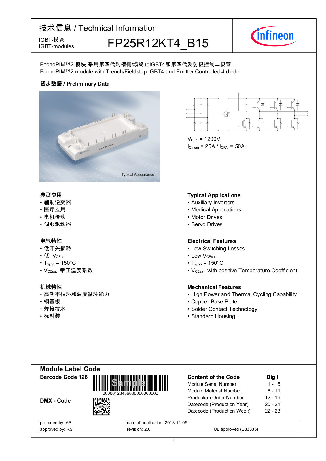 Infineon FP25R12KT4-B15 Data Sheet