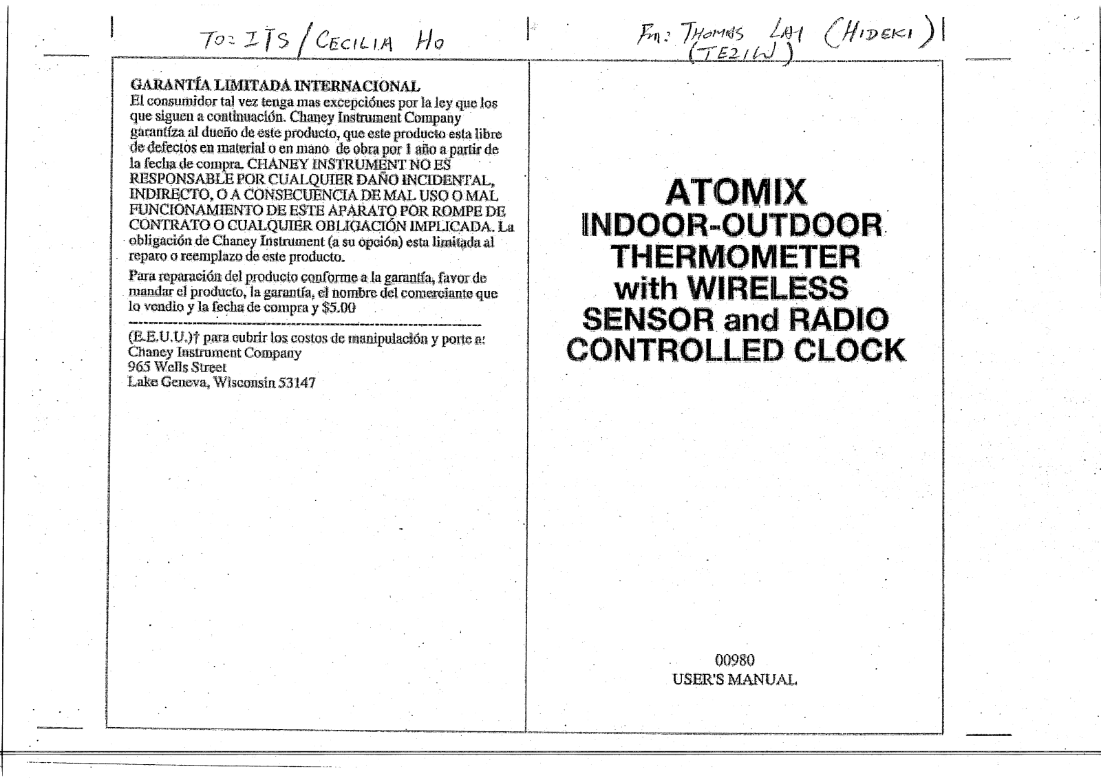 Hideki Electronics TE21W EL NL User Manual