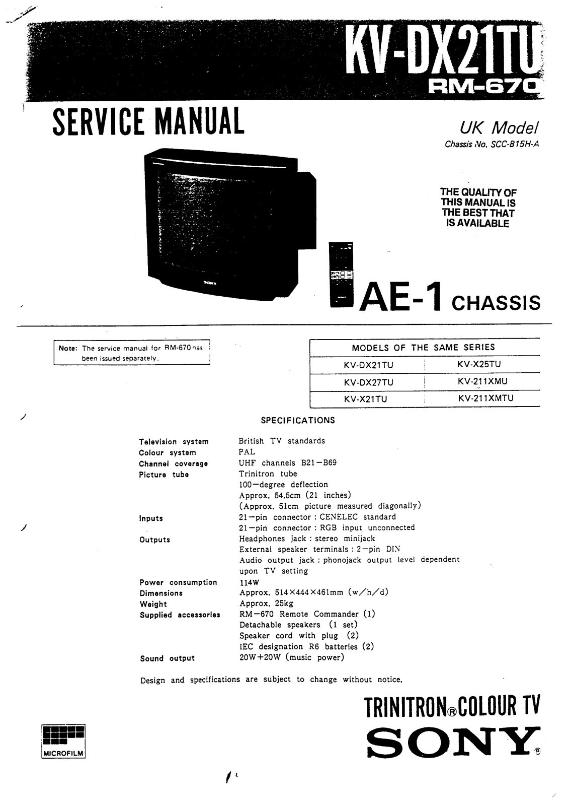 SONY KV25XSD, KVC25TD Service Manual