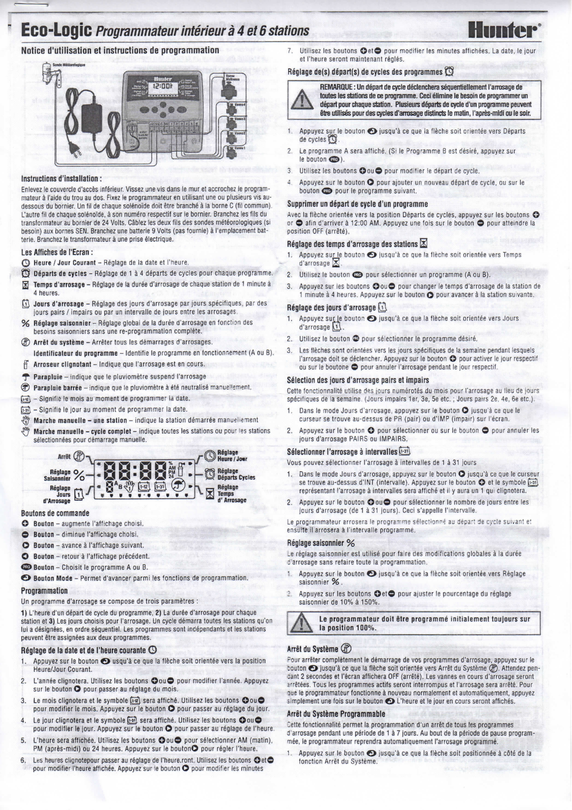 HUNTER ECO-LOGIC User Manual