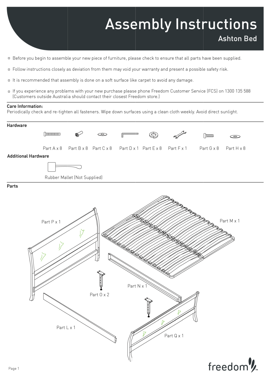 Freedom Ashton Bed Assembly Instruction