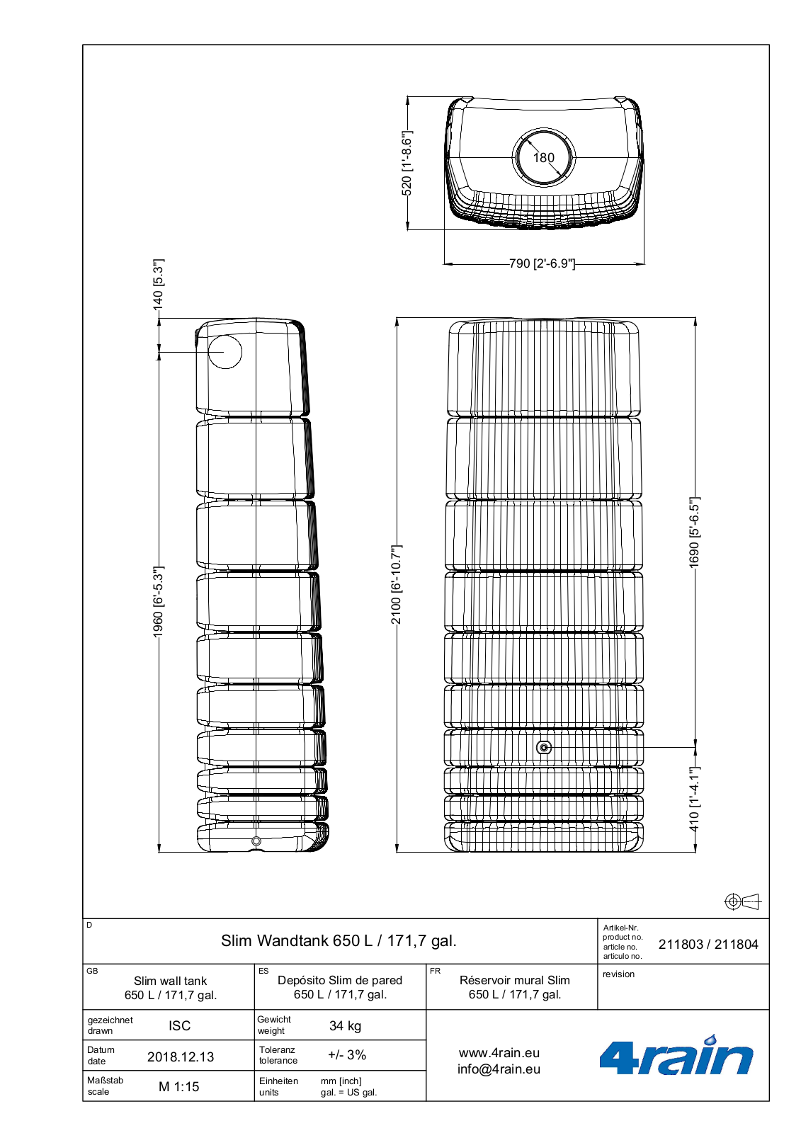 4rain Slim Wandtank 650 L Service Manual