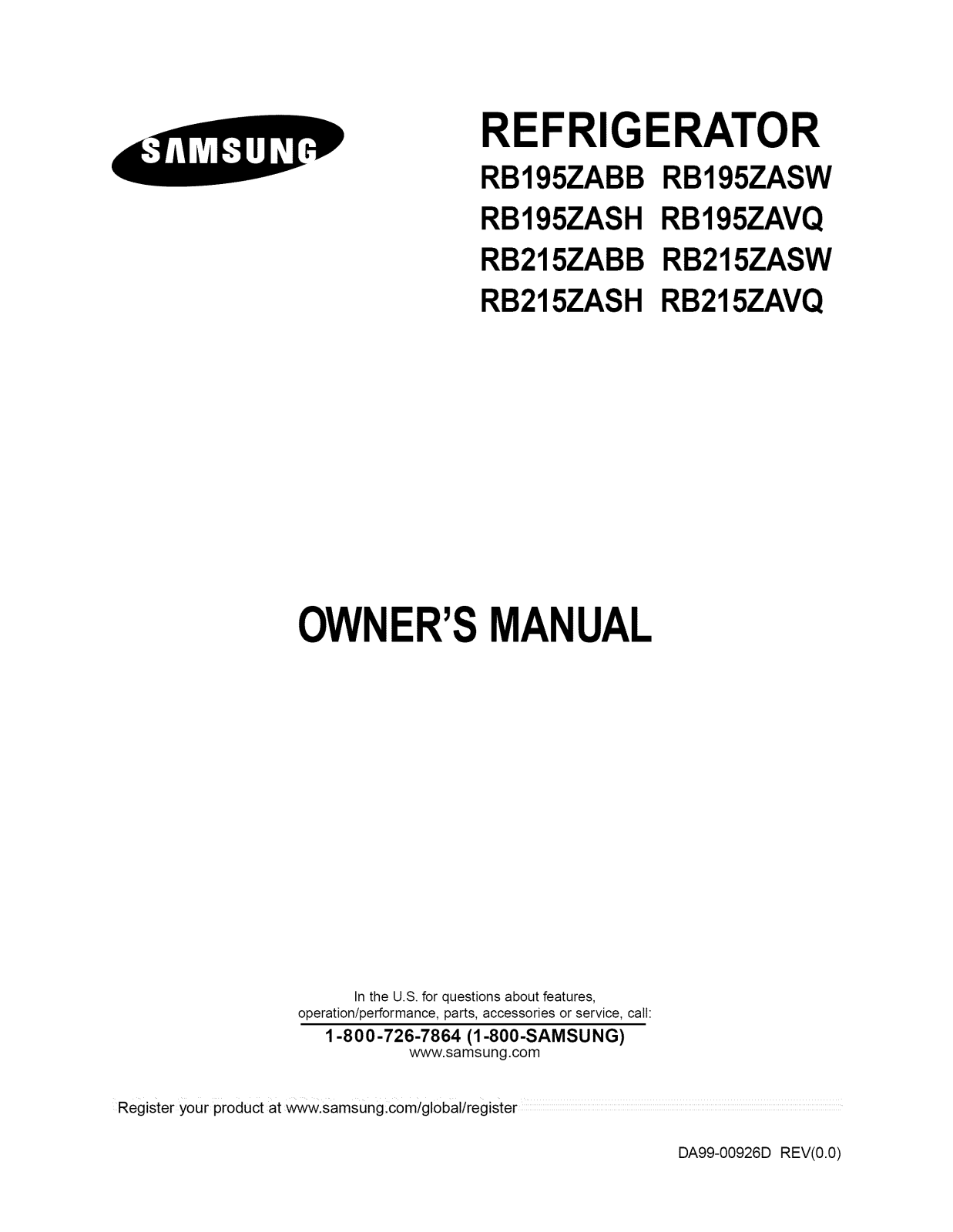 Samsung RB215ZAVQ/XAA, RB215ZASW/XAA, RB215ZASH/XAA, RB215ZABB/XAA Owner’s Manual