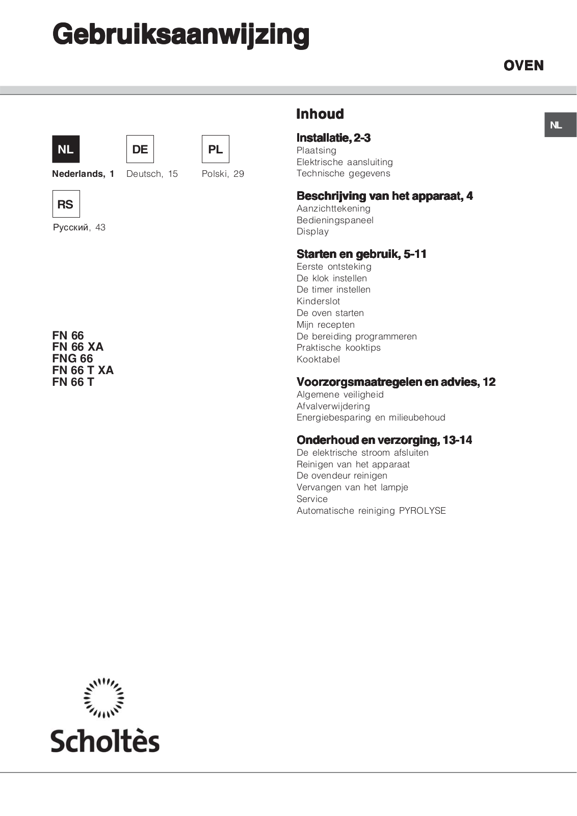 Scholtès FN 66, FNG 66 User Manual