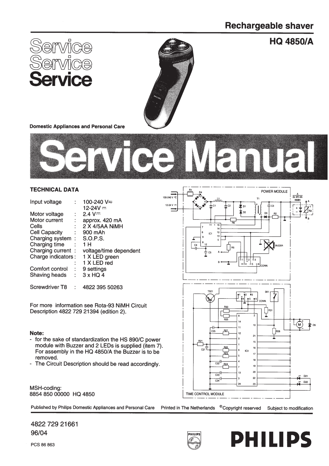 Philips HQ4850A Service Manual