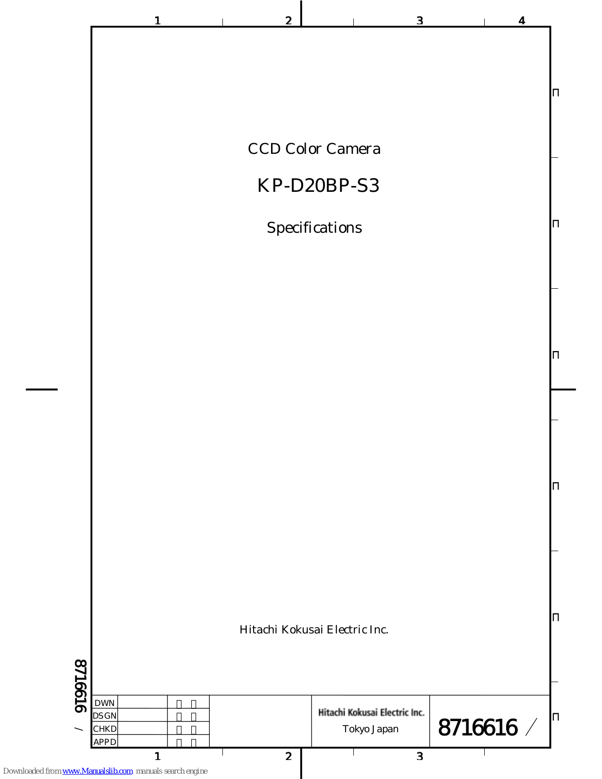 Hitachi Kokusai KP-D20BP-S3 Specifications