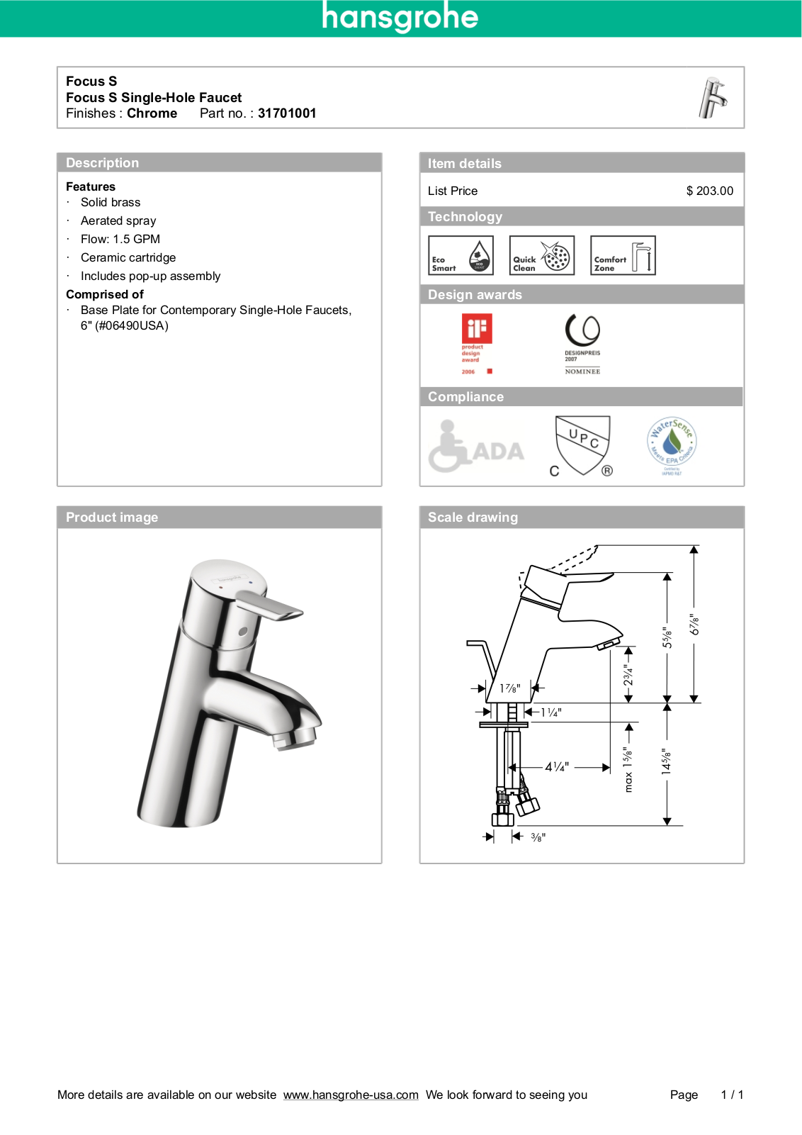Hansgrohe HAN2491 Specifications - ManualMachine.com