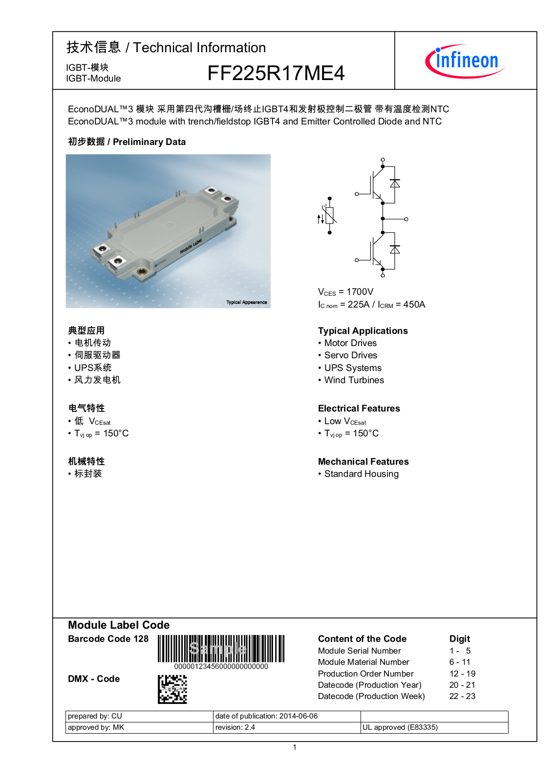 Infineon FF225R17ME4 Data Sheet