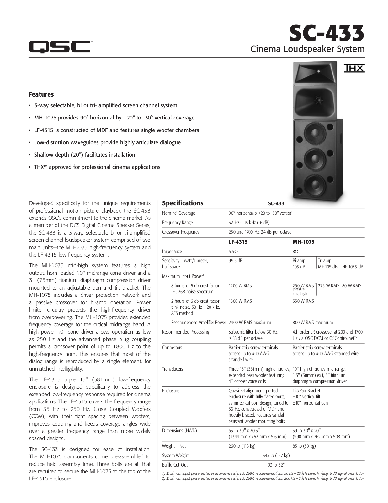 QSC Audio SC-433 User Manual