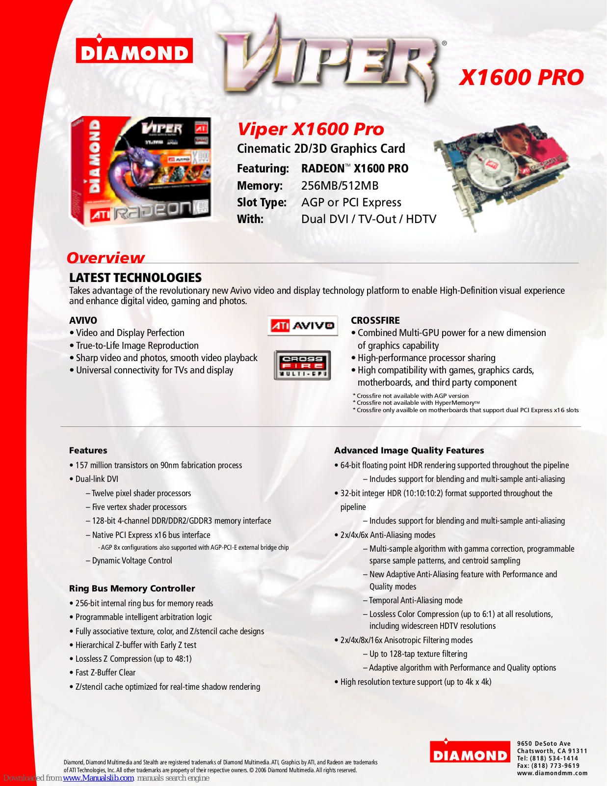 Diamond Multimedia Viper X1600 Pro Features