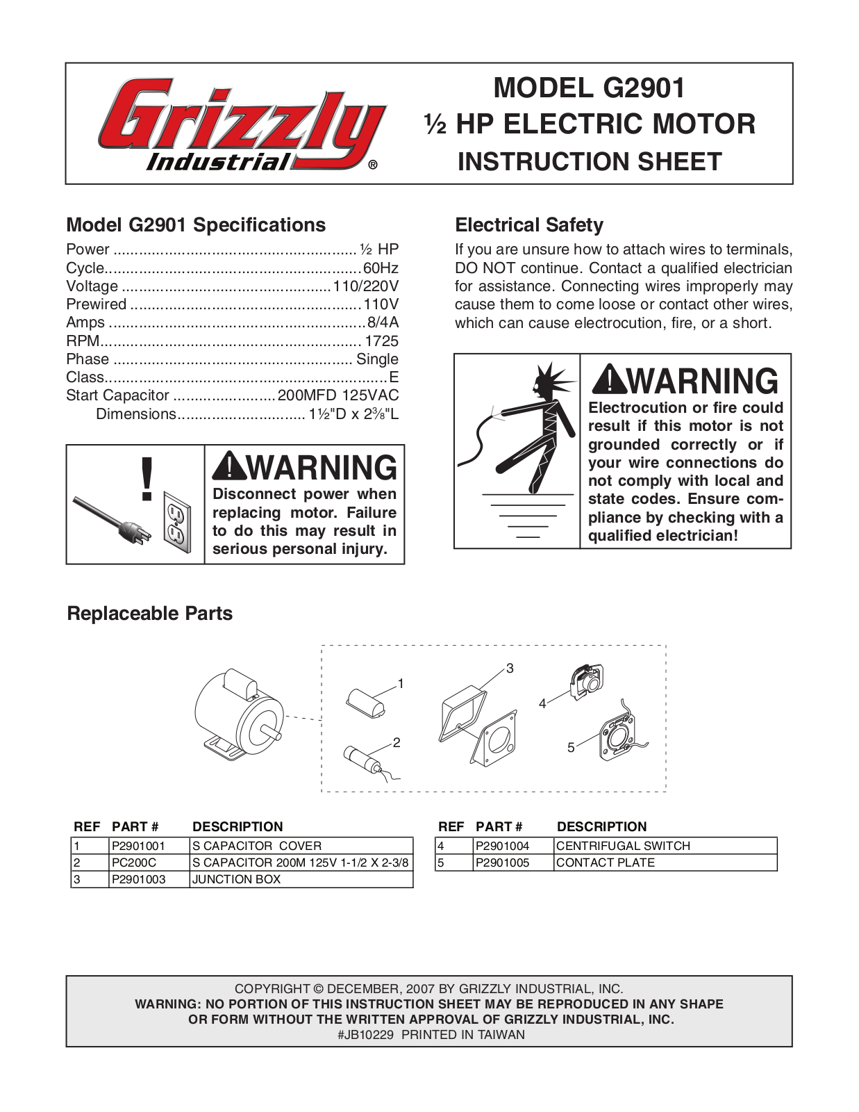 Grizzly G2901 User Manual