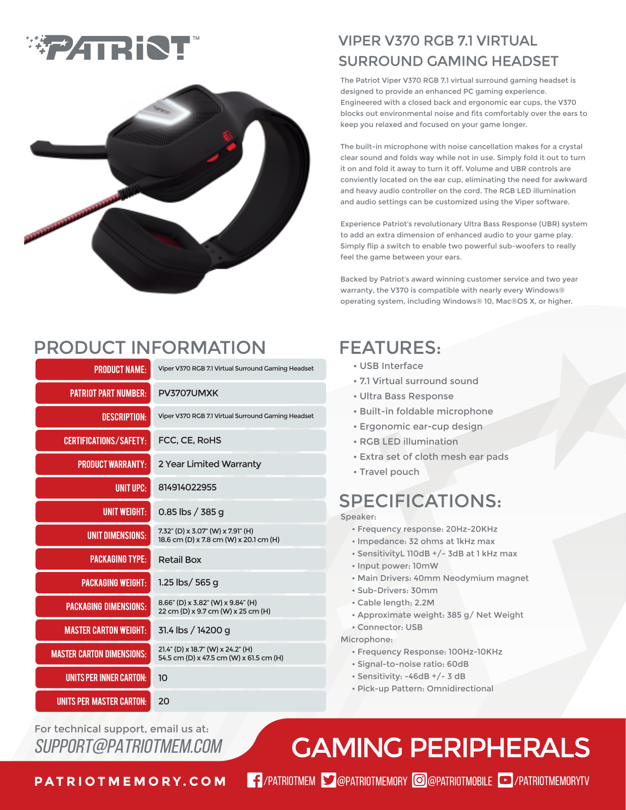 Patriot PV3707UMXK User Manual