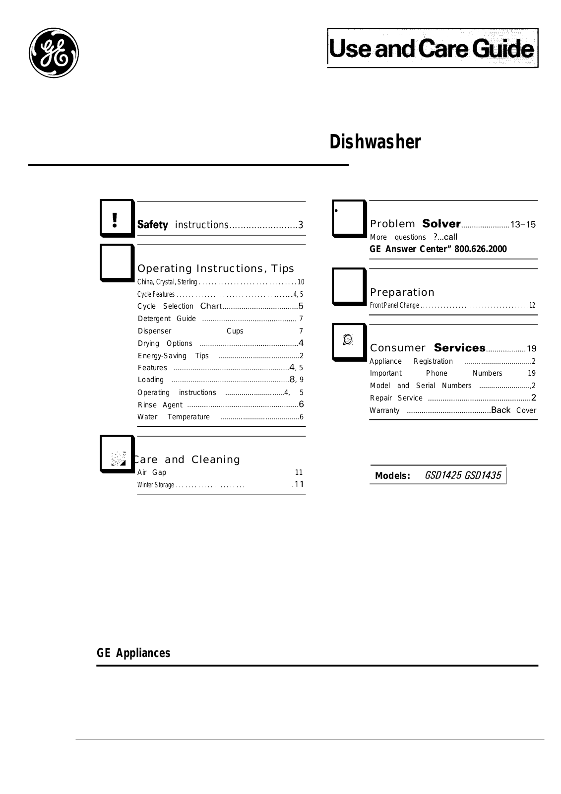 GE GSD1425. GSD1435 Use and Care Manual