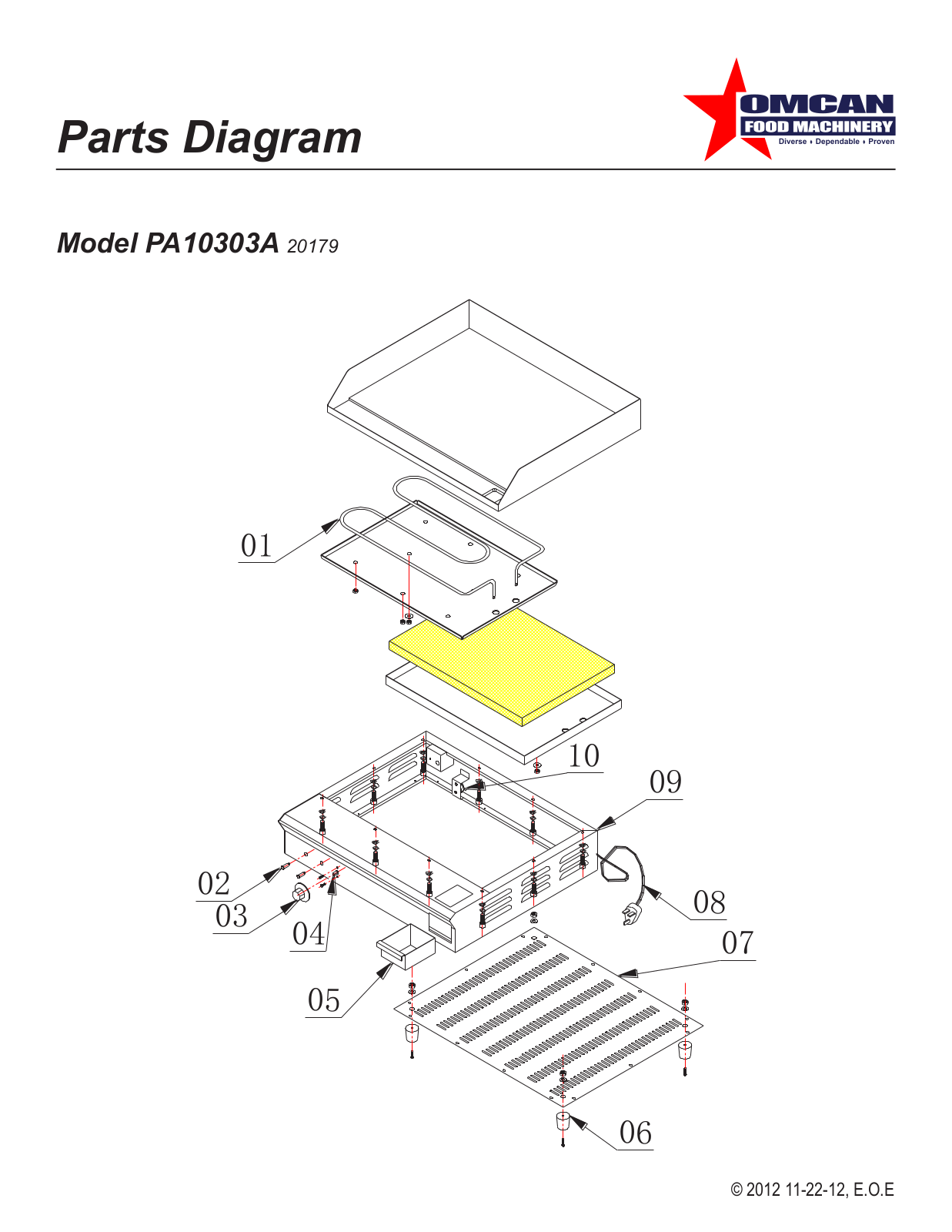 Omcan Food Machinery PA10303A Parts List