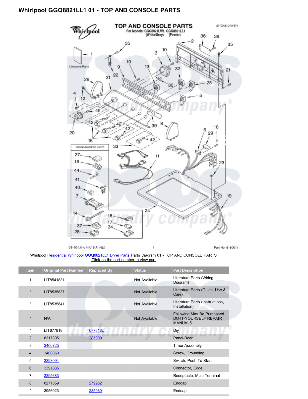 Whirlpool GGQ8821LL1 Parts Diagram