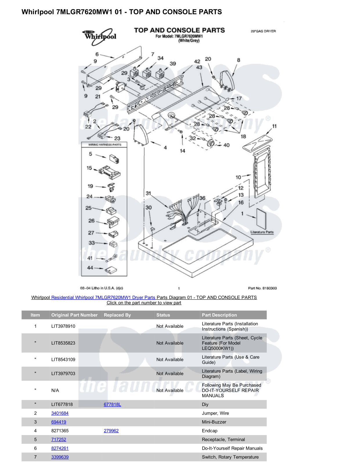 Whirlpool 7MLGR7620MW1 Parts Diagram