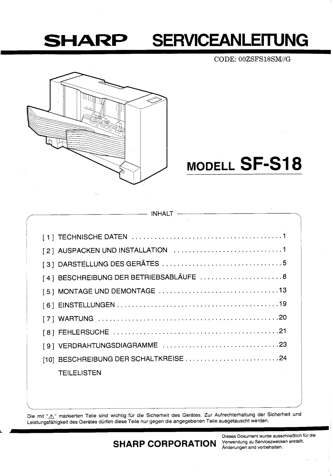 SHARP sfs18smd Service Manual