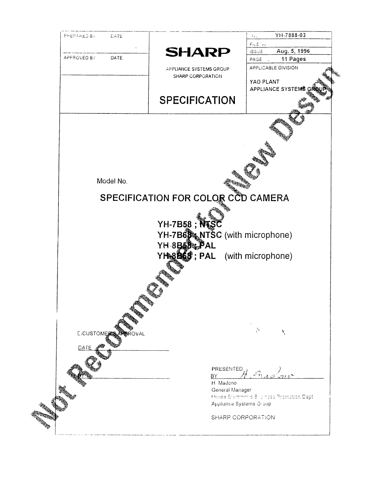 Sharp YH-7B58, YH-7B68, YH-8B58, YH-8B68 Datasheet