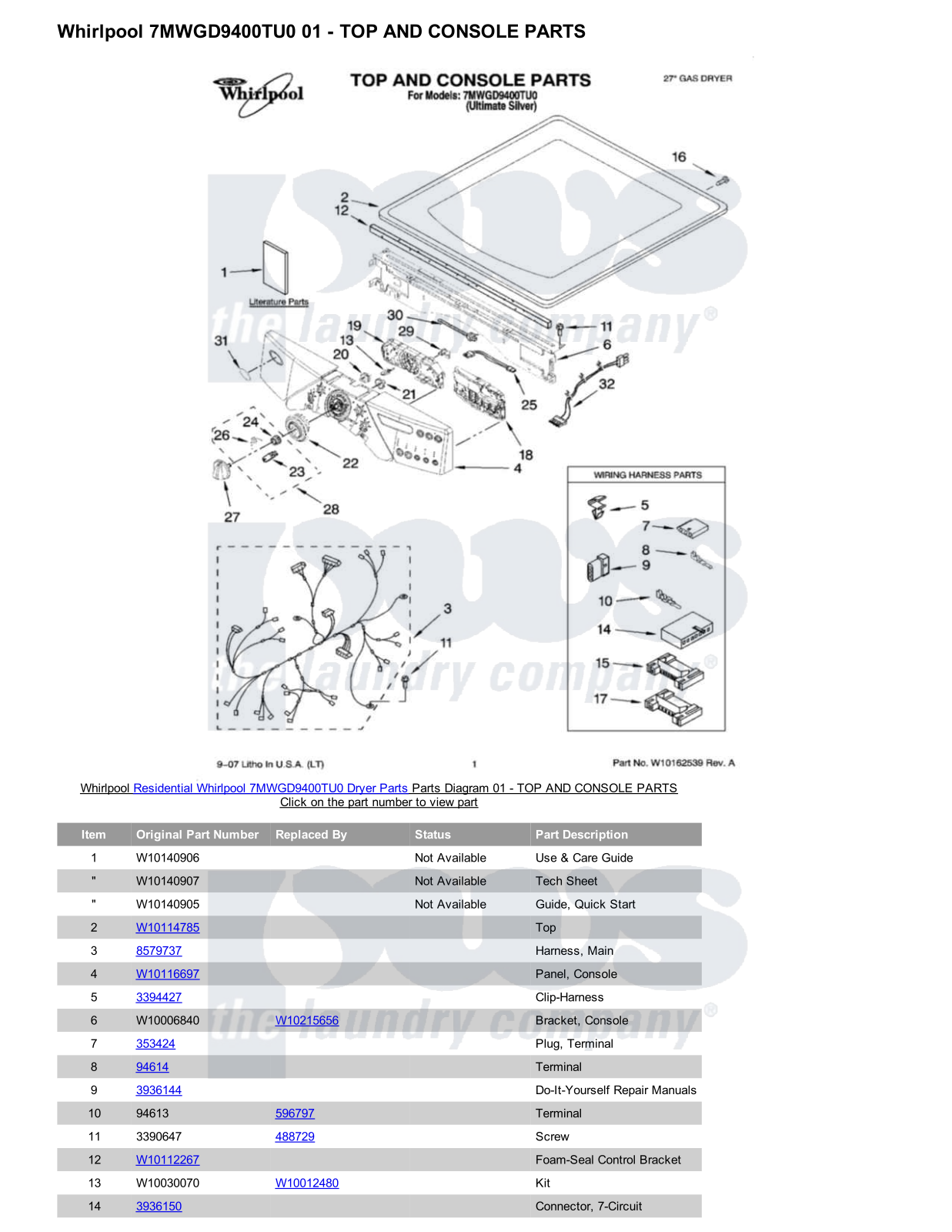 Whirlpool 7MWGD9400TU0 Parts Diagram